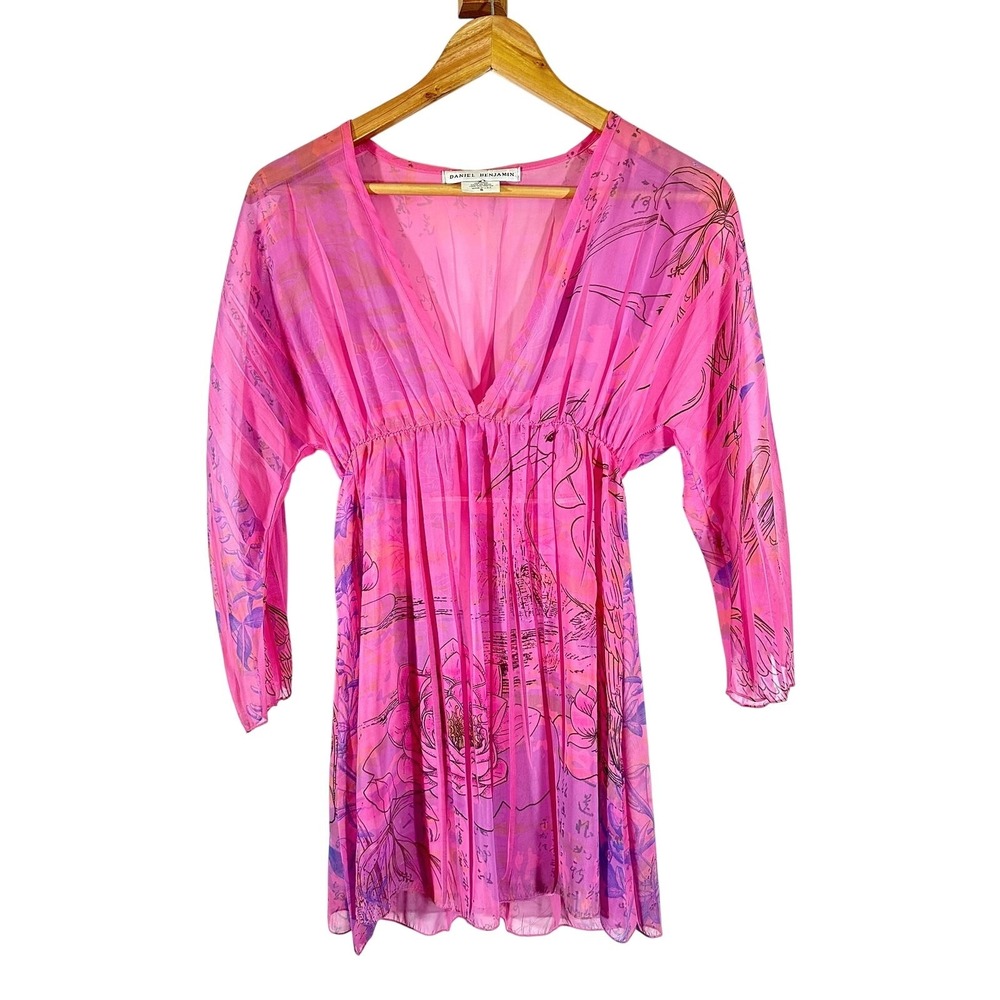 DANIEL BENJAMIN Vintage 90's Sheer Pink‎ Crane Babydoll Blouse Womans Small